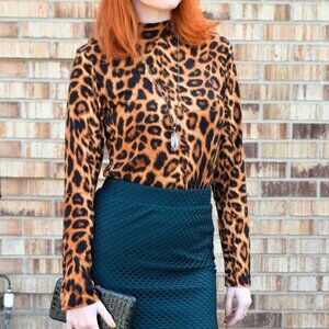Leopard Print Long Sleeve Mock Neck Top